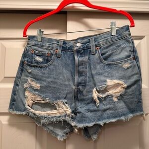 Levi's Blue Distressed Jean Shorts